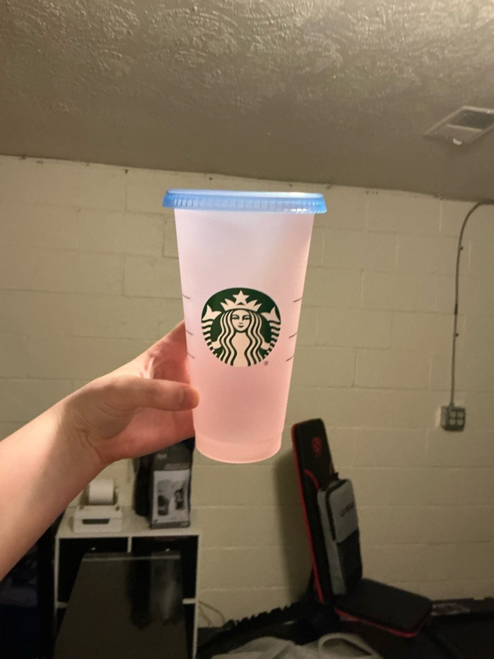 Starbucks Pink Frosted Tumbler with Light Blue Lid